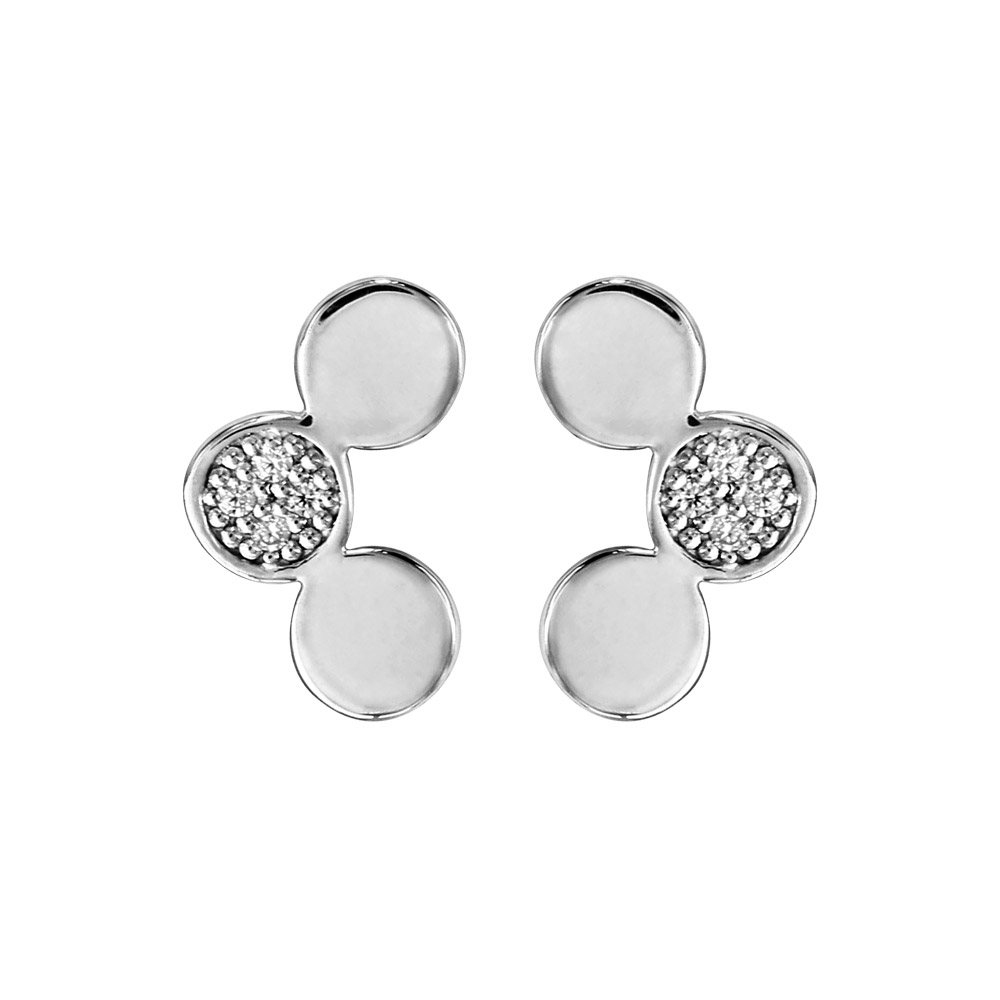 Boucles d\'oreilles en argent rhodi� pastilles rondes avec oxydes blancs sertis et fermoir poussette - Vue 1