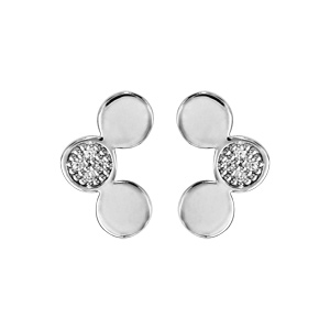 Boucles d\'oreilles en argent rhodi pastilles rondes avec oxydes blancs sertis et fermoir poussette - Vue 1