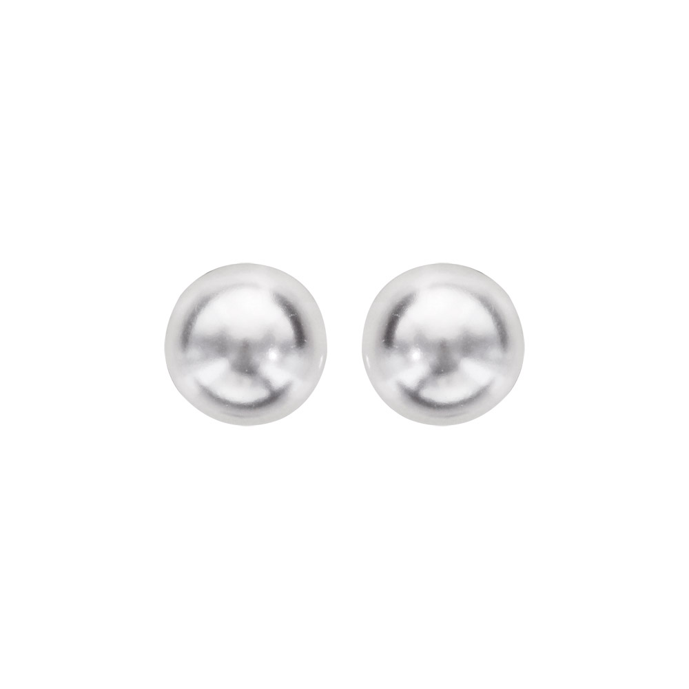 Boucles d\'oreilles en argent rhodi� perle de synth�se blanche 8mm et fermoir poussette - Vue 1