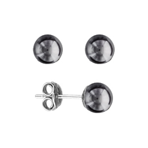 Boucles d\'oreilles en argent rhodi perle grise de synthse 6mm et fermoir poussette - Vue 1