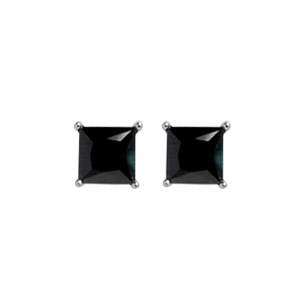Boucles d\'oreilles en argent rhodié petit carré noir et fermoir clou avec poussette - Vue 1