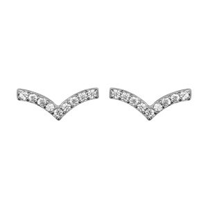 Boucles d\'oreilles en argent rhodi petit vague orne d\'oxydes blancs sertis et fermoir poussette - Vue 1