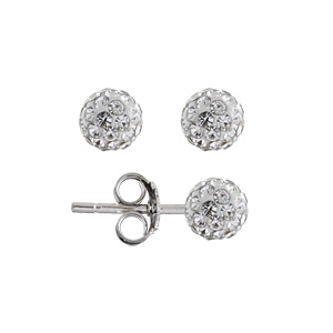 Boucles d\'oreilles en argent rhodi petite boule de rsine et strass blancs fermoir poussette - Vue 1