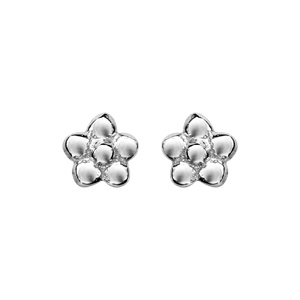 Boucles d\'oreilles en argent rhodi petite fleur et fermoir poussette - Vue 1