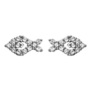 Boucles d\'oreilles en argent rhodié poisson évidé orné d\'oxydes blancs sertis - fermoir clou avec poussette - Vue 1