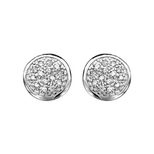 Boucles d\'oreilles en argent rhodi rond pav d\'oxydes blancs sertis bord argent fin et fermoir poussette - Vue 1