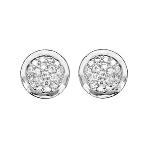 Boucles d\'oreilles en argent rhodi rond pav d\'oxydes blancs sertis et bords pais - fermoir poussette - Vue 1