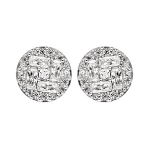 Boucles d\'oreilles en argent rhodié ronde pavée d\'oxydes blancs et fermoir poussette - Vue 1