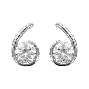 Boucles d\'oreilles en argent rhodi spirale avec oxyde blanc au milieu et fermoir poussette - Vue 1