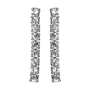 Boucles d\'oreilles en argent rhodi suite d\'oxydes blancs sertis et fermoir poussette - Vue 1