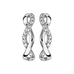 Boucles d\'oreilles en argent rhodi 1 torsade avec brin lisse et rail d\'oxydes blancs sertis et fermoir poussette - Vue 1