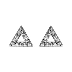 Boucles d\'oreilles en argent rhodié triangle évidé en oxydes blancs sertis et fermoir clou avec poussette - Vue 1
