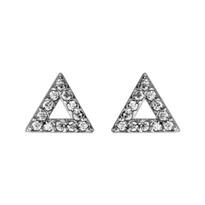 Boucles d\'oreilles en argent rhodi triangle vid en oxydes blancs sertis et fermoir poussette - Vue 1
