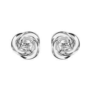 Boucles d\'oreilles en argent rosace avec oxyde blanc au centre et fermoir poussette - Vue 1