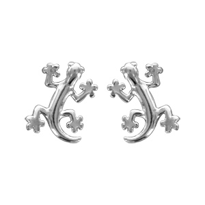 Boucles d\'oreilles en argent salamandre lisse et fermoir poussette - Vue 1