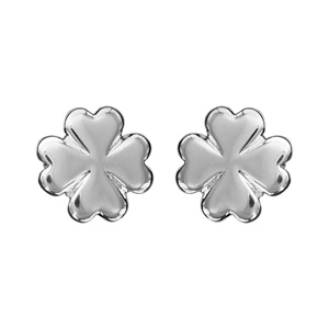 Boucles d\'oreilles en argent trfle  4 feuilles lisse et fermoir poussette - Vue 1