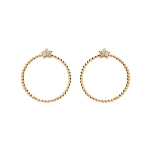 Boucles d\'oreilles en plaqu or anneau boules avec toile oxydes blancs sertis - Vue 1