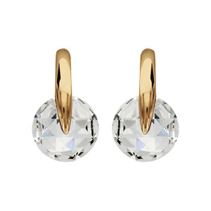 Boucles d\'oreilles en plaqu or barrette avec oxyde rond blanc et fermoir poussette - Vue 1