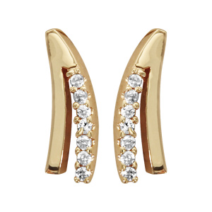 Boucles d\'oreilles en plaqué or 2 branches courbées dont 1 lisse et l\'autre ornée d\'oxydes blancs et fermoir clou avec poussette - Vue 1