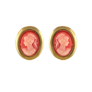 Boucles d\'oreilles en plaqué or camée rose vif avec tour lisse et fermoir clou avec poussette - Vue 1
