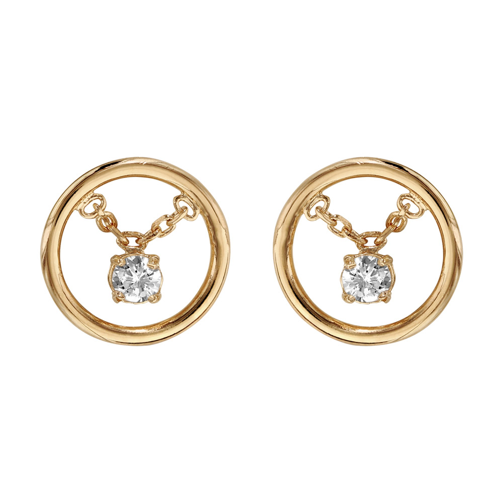 Boucles d\'oreilles en plaqu or cercle 1 oxyde blanc serti pendant - Vue 1
