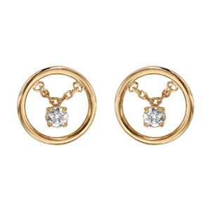 Boucles d\'oreilles en plaqu or cercle 1 oxyde blanc serti pendant - Vue 1