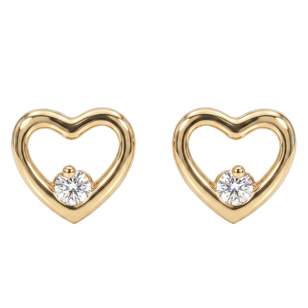 Boucles d\'oreilles en plaqu� or coeur ajour� avec oxyde blanc � l\'int�rieur et fermoir poussette - Vue 1