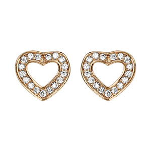 Boucles d\'oreilles en plaqu or coeur vid et tour pav d\'oxydes blancs et fermoir poussette - Vue 1