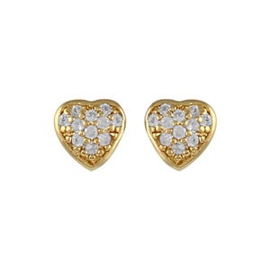 Boucles d\'oreilles en plaqu or coeur pav d\'oxydes blancs cercl et fermoir poussette - Vue 1