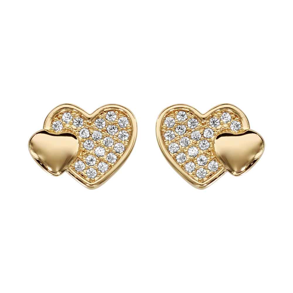 Boucles D'Oreilles Coeur Plaqué Or Et Zircons - Pendantes, Neuf Avec étiquettes