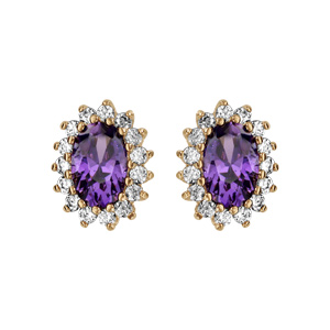 Boucles d\'oreilles en plaqu or collection joaillerie oxyde violet au centre et petits oxydes blancs autour et fermoir poussette - Vue 1