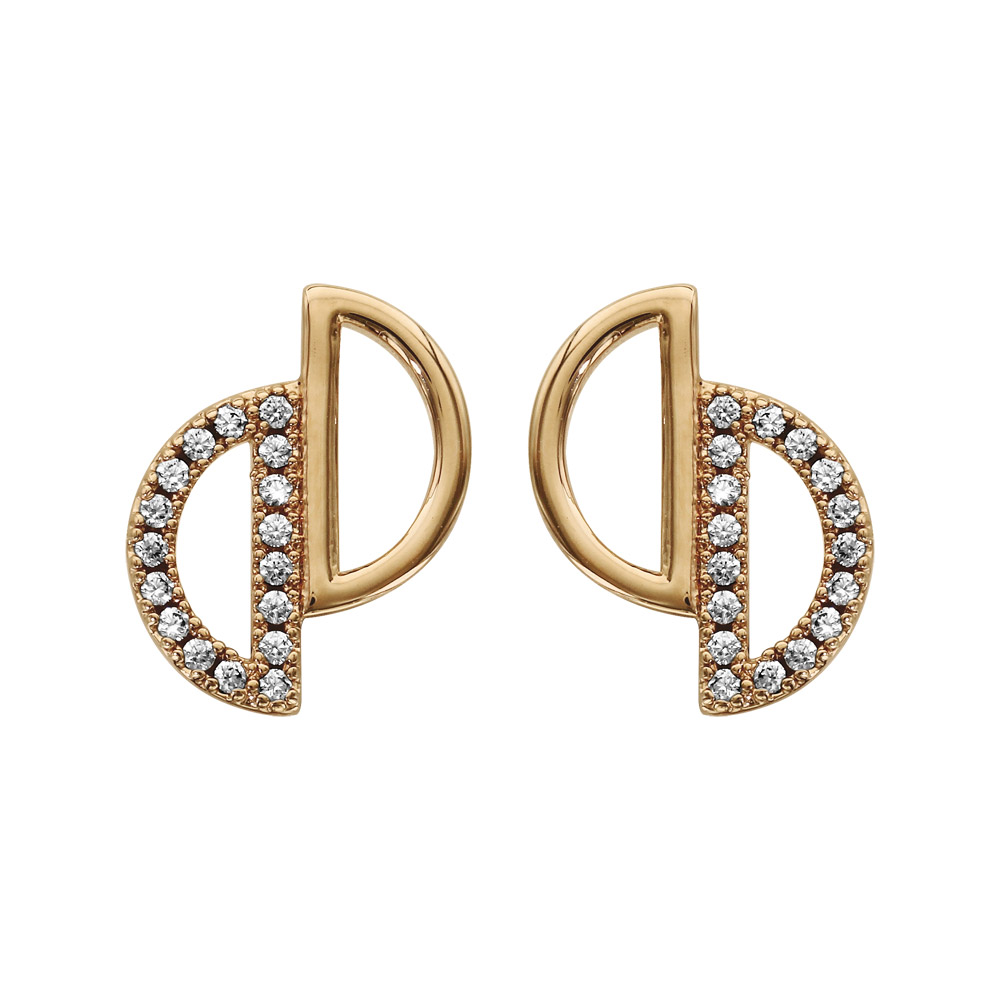 Boucles d\'oreilles en plaqu or 2 demi cercles vids oxydes blancs et fermoir poussette - Vue 1