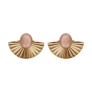Boucles d\'oreilles en plaqué or et pierre Quartz rose véritable avec drapé et fermoir poussette - Vue 1