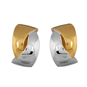 Boucles d\'oreilles en plaqué or et plaqué palladium clip bicolores 2 rubans entrelacés fermoir clip pour oreilles non percées - grand modèle - Vue 1
