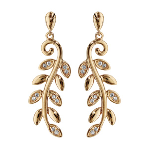 Boucles d\'oreilles en plaqué or feuillage lisse pendants et oxydes blancs et fermoir poussette - Vue 1