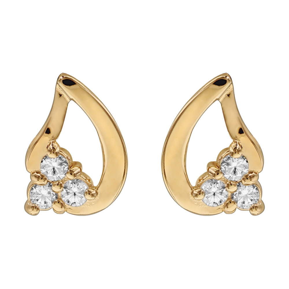 Boucles d\'oreilles en plaqu or goutte 3 oxydes blancs sertis et fermoir poussette - Vue 1
