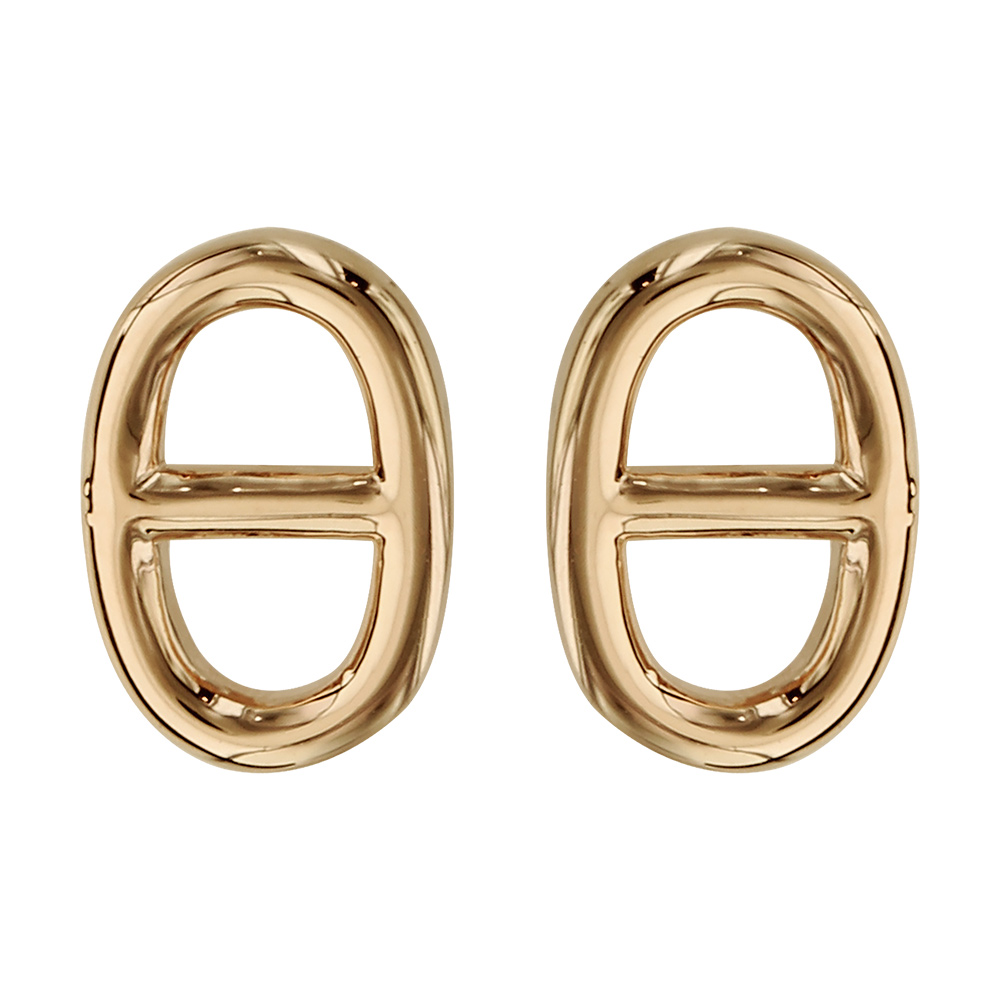 Boucles d\'oreilles en plaqu� or maille marine lisse et fermoir poussette - Vue 1