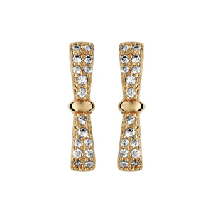Boucles d\'oreilles en plaqué or noeud papillon en oxydes blancs et fermoir clou avec poussette - Vue 1