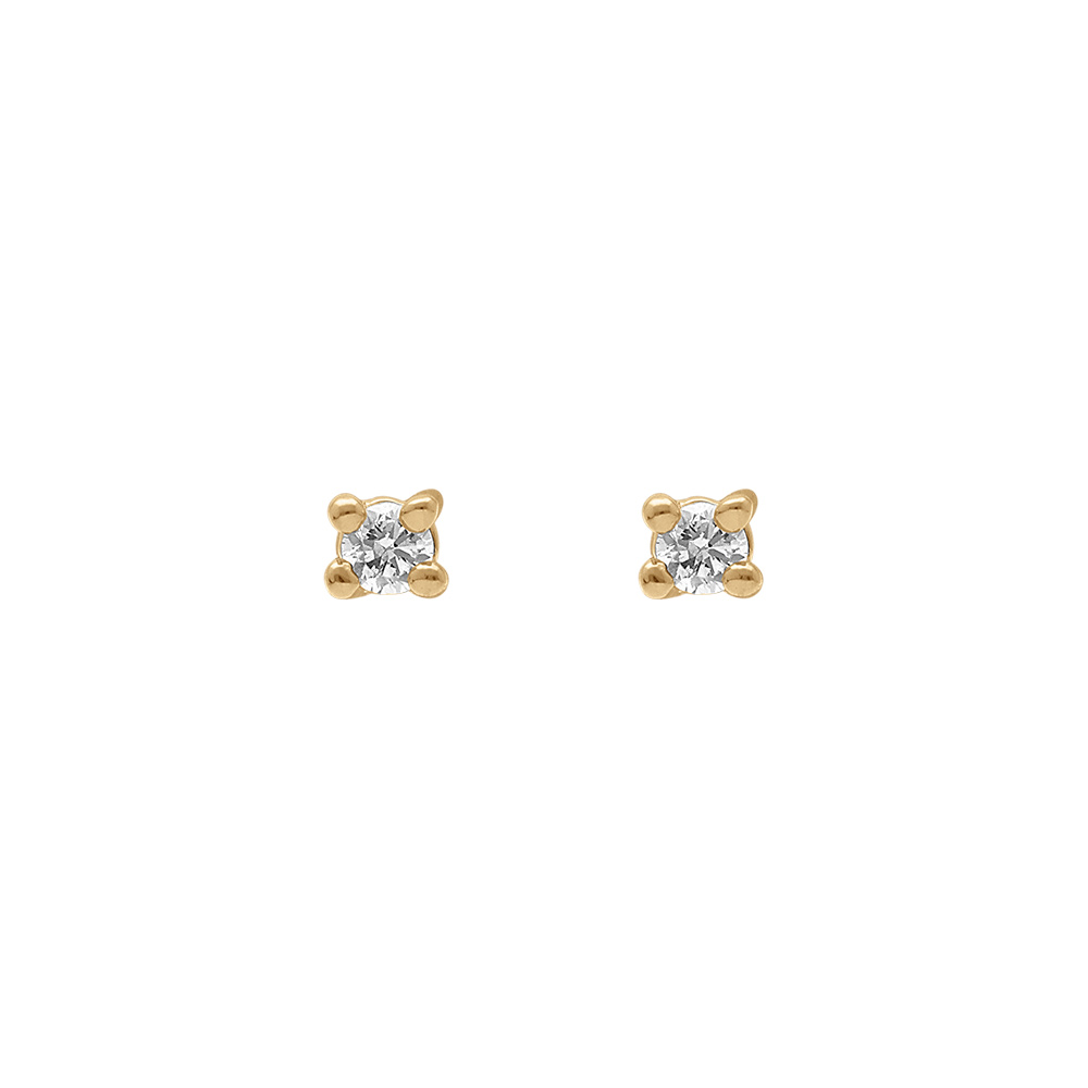 Boucles d\'oreilles en plaqu� or solitaire oxyde blanc serti 6 griffes et fermoir poussette - Vue 1