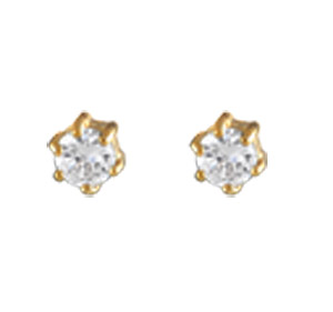 Boucles d\'oreilles en plaqu or solitaire oxyde blanc serti 6 griffes et fermoir poussette - Vue 1