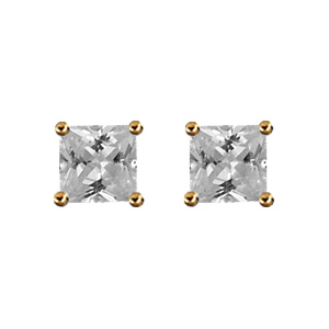 Boucles d\'oreilles en plaqué or solitaire oxyde carré blanc serti 4 griffes et fermoir poussette - Vue 1
