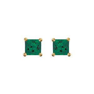 Boucles d\'oreilles en plaqu or solitaire oxyde carr vert serti 4 griffes et fermoir poussette - Vue 1