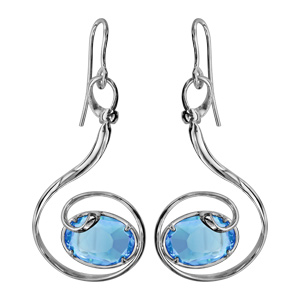 Boucles d\'oreilles finition argentée rhodié crochet volute verre taillé main bleu clair - Vue 1