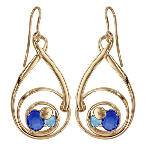 Boucles d\'oreilles finition dorée crochet spirale verres taillés bleus - Vue 1