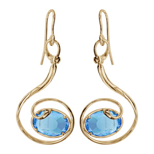 Boucles d\'oreilles finition dorée crochet volute verre taillé main bleu clair - Vue 1