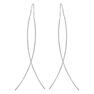 Boucles d\'oreilles passantes en argent 2 baguettes relies par une petite chanette - Vue 1