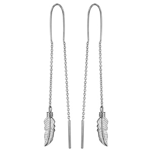 Boucles d\'oreilles passantes en argent rhodi avec plume  1 extrmit et baguette  l\'autre - Vue 1