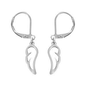 Boucles d\'oreilles pendantes en acier aile d\'ange ajourée suspendue et fermoir dormeuse - Vue 1