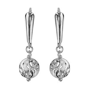 Boucles d\'oreilles pendantes en argent boule guillochée suspendue et fermoir dormeuse - Vue 1
