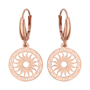 Boucles d\'oreilles pendantes en argent et dorure rose rond avec motif soleil découpé et fermoir dormeuse - Vue 1